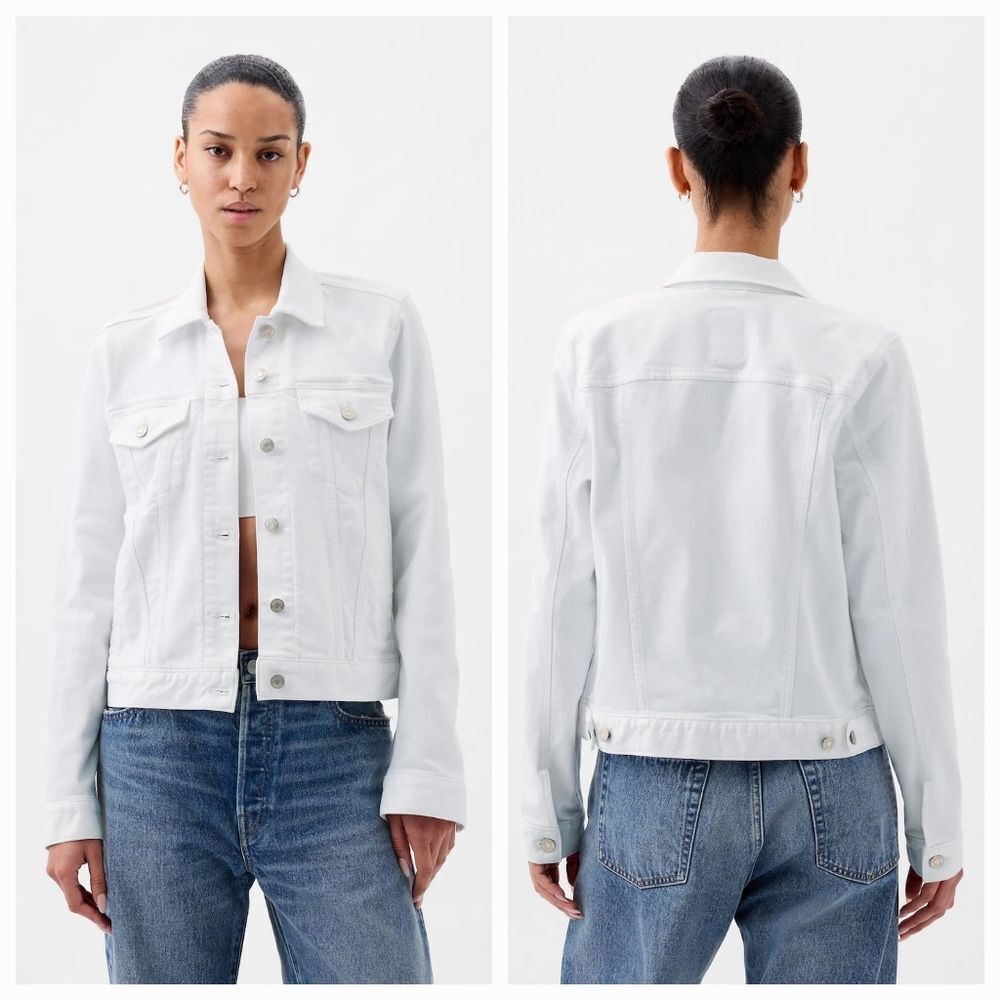 ☔️🔸️Gap Optic White Icon Denim Cropped Jacket Large